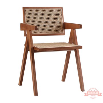 椅子編制帶印尼藤實木藤編靠背扶手椅家用單人椅休閑復古民宿餐飲