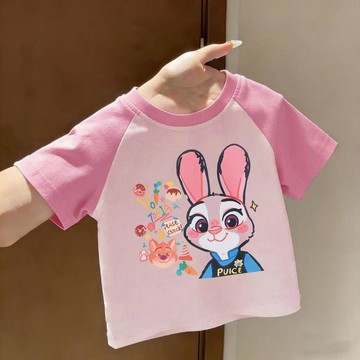 Mimo⭐純棉拼色圓領短袖T恤韓版卡通可愛女童夏季薄款百搭上衣