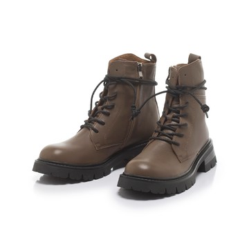 小時光 俐落繞帶綁結厚底軍靴 深咖  (7B3066)