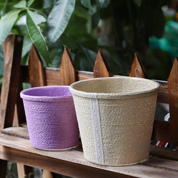 Kens創意多肉花盆套仿麻繩編綠植仿真插花籃裝飾盆栽籃桌面收納籃