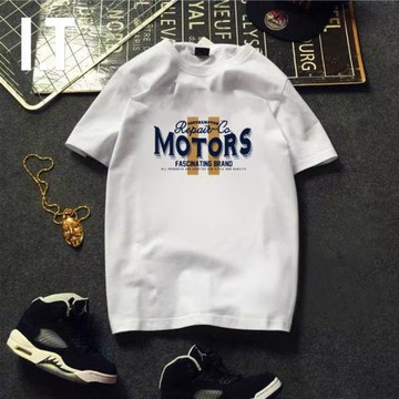 香港潮牌夏季新款短袖t恤潮流字母印花港風簡約寬松半袖體恤男士
