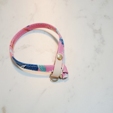 貓 項圈 粉紅心葉 花朵 附鈴鐺 可加購吊牌