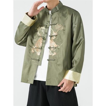 中國風復古刺繡唐裝外套男新中式青年改良龍年漢服大碼演出服夾克