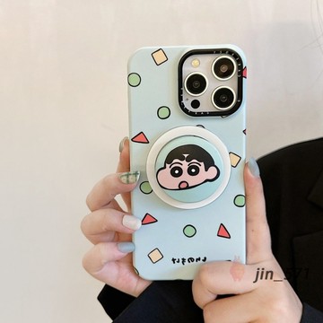 卡通蠟筆小新&阿獃磁吸支架 菲林硬殼 蘋果iPhone16手機殼 適用於iPhone15promax/14/13/12