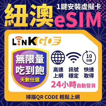 【LinkGO】紐澳eSIM 1~5天多組合 無限流量吃到飽 5G/4G高速 紐西蘭 澳洲 白鑽卡
