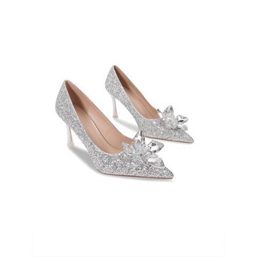 灰姑娘水晶鞋訂婚敬酒服高跟鞋水鉆女婚鞋明星同款尖頭細跟單鞋女