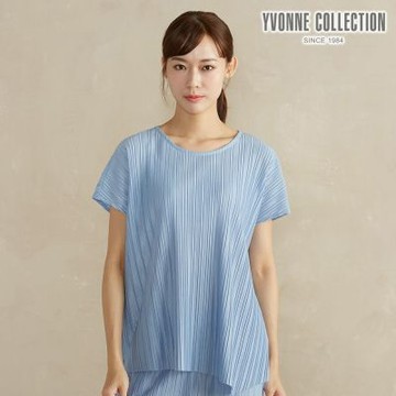 YVONNE 以旺傢飾 壓褶連袖上衣-淺藍