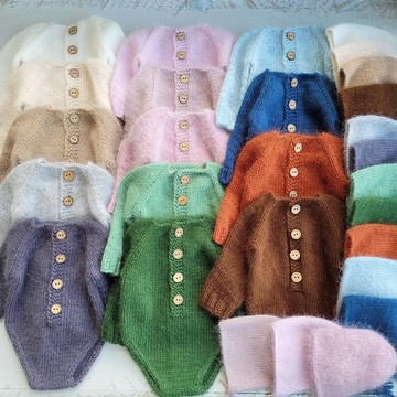 新生兒針織蓬鬆連身衣和帽子/嬰兒拍照道具