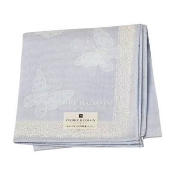 Pierre Balmain 淺藍蝴蝶蕾絲邊花紋圖騰字母LOGO小帕巾(43CM)