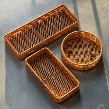 Kens北歐風餐廳桌面收納盒化妝臺首飾盤仿藤編廚房抽屜分格收納盒