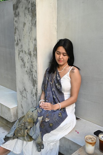 【記憶有限】EcoPrint 花葉移印 圍巾-紫灰