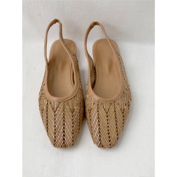 韓國東大門ins復古chic韓風小眾款編織鏤空套腳低跟包頭涼鞋女潮