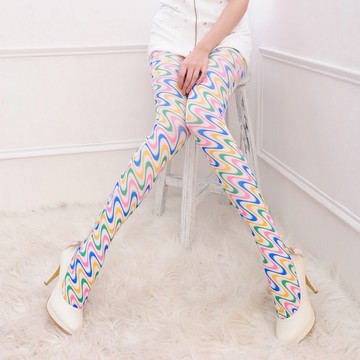 【Amiss】歐美‧搖滾印花褲襪-彩虹曲線(Z405-18)