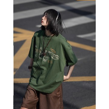 【FOH】100%純棉T恤 印花短袖 oversize歐美寬鬆上衣 日系穿搭單品 落肩上衣 長版上衣 潮酷單品 情侶T恤