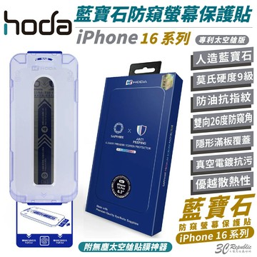 HODA 藍寶石 防窺 手機貼 螢幕貼 保護貼 太空艙 適 iPhone 16 Plus Pro Max