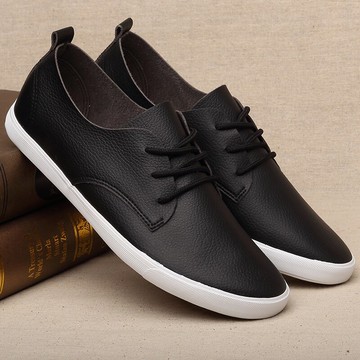 小呆家低幫男鞋黑色春季韓版系帶男士休閑鞋潮流平底鞋男休閑皮鞋