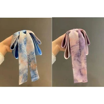 新油畫 扎染 蝴蝶結 高馬尾 抓夾 女 高級感 長款飄帶 後腦勺 發抓 百搭