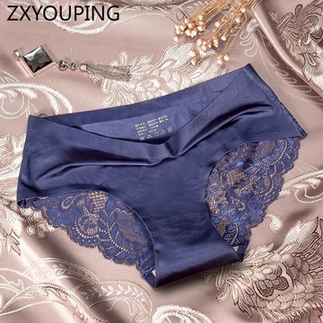 Zxyouping 無縫冰絲內褲女內衣一件式珠光面料性感蕾絲網布