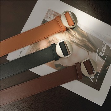 圓扣皮帶女寬版簡約百搭裝飾無孔腰帶女學生休閑牛仔褲帶