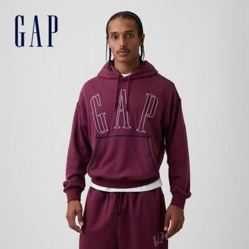 【GAP】VintageSoft毛圈布寬鬆版Gap Logo帽T-深酒紅(907592)