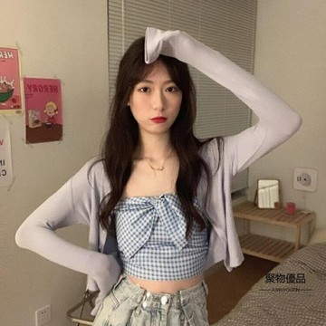 春秋韓版辣妹穿搭設計感蝴蝶結格子抹胸背心【聚物優品】