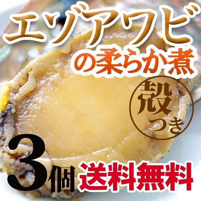 エゾアワビのやわらか煮 貝殻つき・肝つき 80g×3個 北海道産 送料無料 ギフト梱包不可 お取り寄せ 北海道 煮あわび あわび 肝 鮑