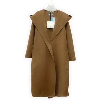 (2XL) max mara棕色羊毛連帽大衣綁帶外套