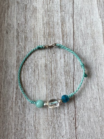 藍色大海 白水晶天河石藍磷灰純銀編織細手鍊