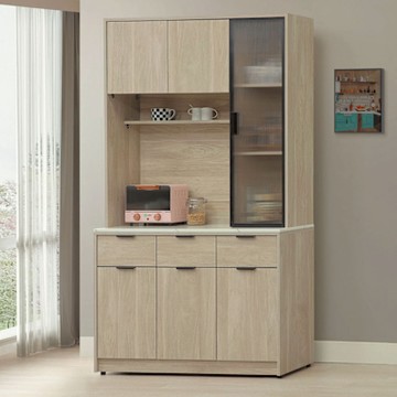 文創集 畢克爾4尺雲紋石面鋁框高餐櫃組合-121x40x201cm免組