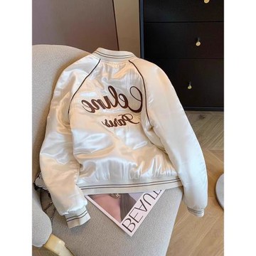 韓版學院風獨特別致字母立領開衫棉服秋冬季時髦減齡百搭外套男女