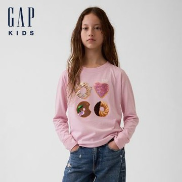 【GAP】兒童寬鬆版雙面亮片圖案T恤-玫瑰霧(907396)