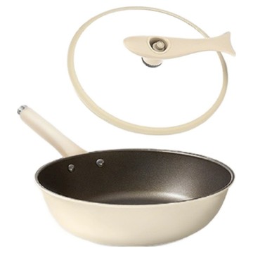 馬卡龍 鈦金 不沾炒鍋 附站立式鍋蓋  燕麥色  1個  30cm