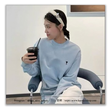 【HAO NICE】100%正品AMI 法國精品黑色刺繡 愛心logo 純色 長袖 長T 大學T