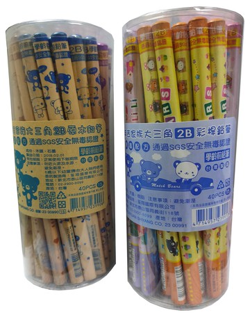 【文具通】筌翔 麻吉家族 大 三角桿 學齡 原木2B 彩色2B 鉛筆 40支裝 A1110628【APP滿額下單10%點數(單一帳號最高5000點)】1/31止
