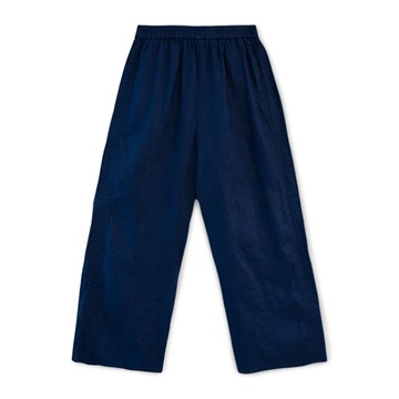 亞麻側條直筒褲 藍F