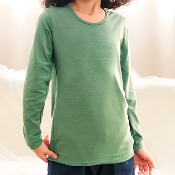 GIAT 吉亞特 兒童款 捍溫吸濕發熱衣 圓領款  130  綠條