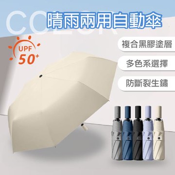 【APEX】8骨純色系晴雨兩用自動傘  黑膠款