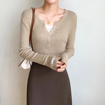 歐貨v領針織衫女秋冬2025新款薄款內搭打底衫假兩件長袖T恤上衣潮