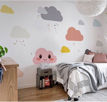 無縫墻布背景墻卡通兒童房壁紙現代簡約墻紙臥室定制女孩可愛壁畫