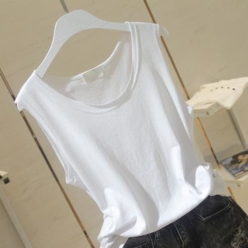 2025春季新款韓版白色純棉背心無袖t恤女寬松顯瘦圓領運動打底衫