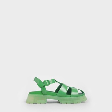 兒童漆皮編織涼鞋