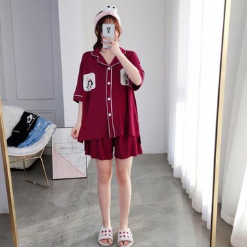 夏季卡通莫代爾睡衣女開衫簡約短袖短褲兩件套加肥大碼胖mm家居服