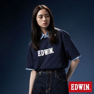 EDWIN 男女裝 網路獨家 漸層LOGO短袖T恤-丈青色
