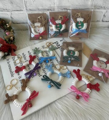 Macrame手作編織聖誕麋鹿鑰匙圈/吊飾~聖誕節交換禮 生日 客製