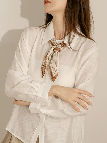 條紋花朵微光澤絲巾/領巾