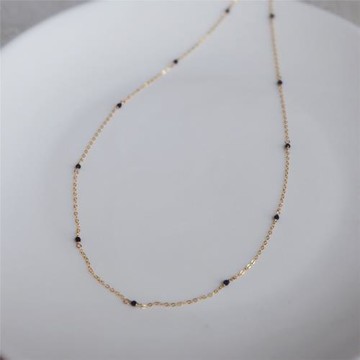 獨家設計隱形項鏈天然水晶黑晶石14k包金鎖骨鏈choker復古頸鏈