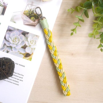 編織手機手腕繩=仿皮繩=經典麻花紋=蘋果綠x黃x淺鵝黃