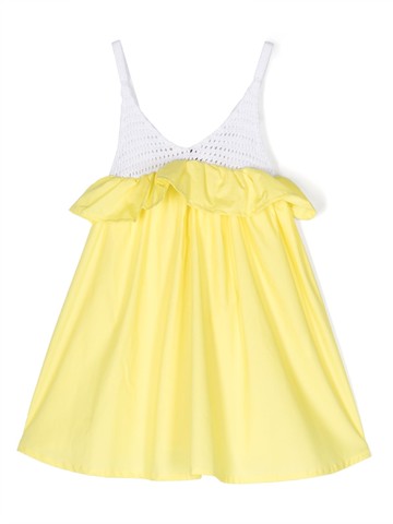 Mariuccia Milano Kids - crochet-panel ruffled tunic top - kids - Cotton/Acrylic - 12 yrs - Yellow