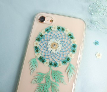 押花捕夢網手機殼 | 藍、白色