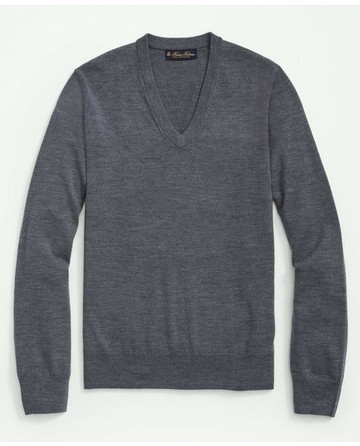 Brooks Brothers Men's Big & Tall Fine Merino Wool V-Neck Sweater | Grey Heather | Size 4X